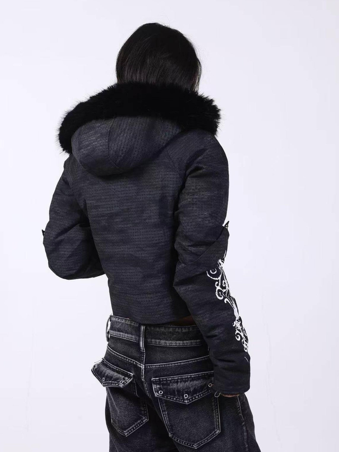 DETW onLine Washed Distressed Fur Trim Knight Eagle Women&