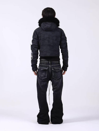 DETW onLine Washed Distressed Fur Trim Knight Eagle Women&