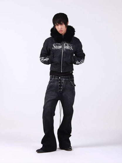 DETW onLine Washed Distressed Fur Trim Knight Eagle Women&