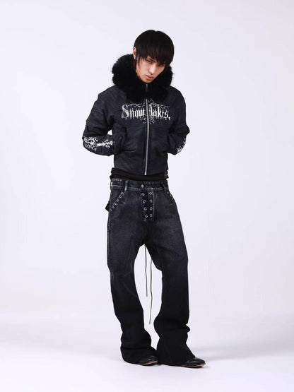 DETW onLine Washed Distressed Fur Trim Knight Eagle Women&