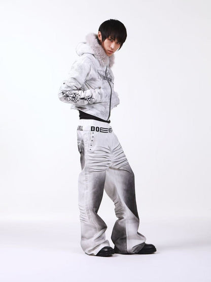 DETW onLine Washed Distressed Fur Trim Knight Eagle Women&