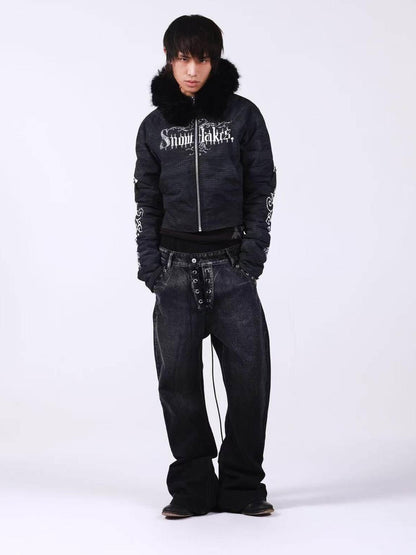 DETW onLine Washed Distressed Fur Trim Knight Eagle Women&