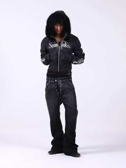 DETW onLine Washed Distressed Fur Trim Knight Eagle Women&