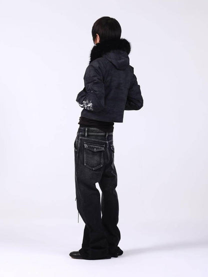 DETW onLine Washed Distressed Fur Trim Knight Eagle Women&