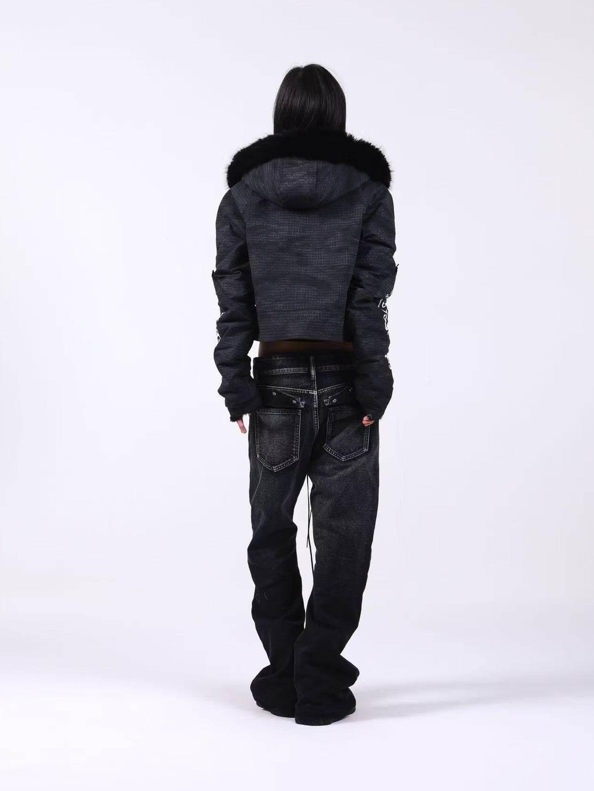 DETW onLine Washed Distressed Fur Trim Knight Eagle Women&