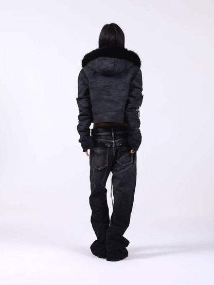 DETW onLine Washed Distressed Fur Trim Knight Eagle Women&