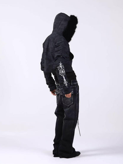 DETW onLine Washed Distressed Fur Trim Knight Eagle Women&