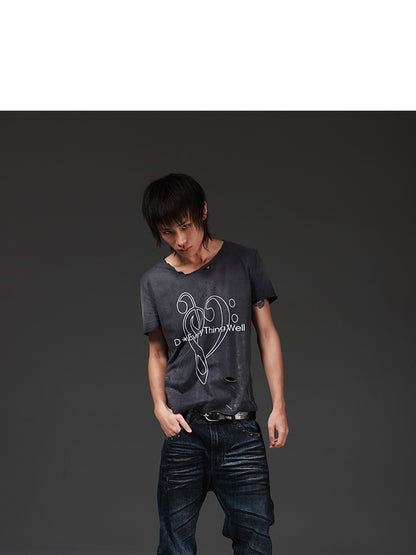 DETW onLine Washed Distressed Music Note Print Women&