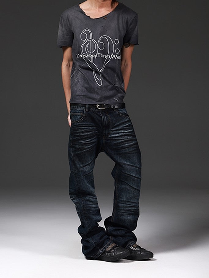 DETW onLine Washed Distressed Music Note Print Women&