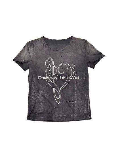 DETW onLine Washed Distressed Music Note Print Women&