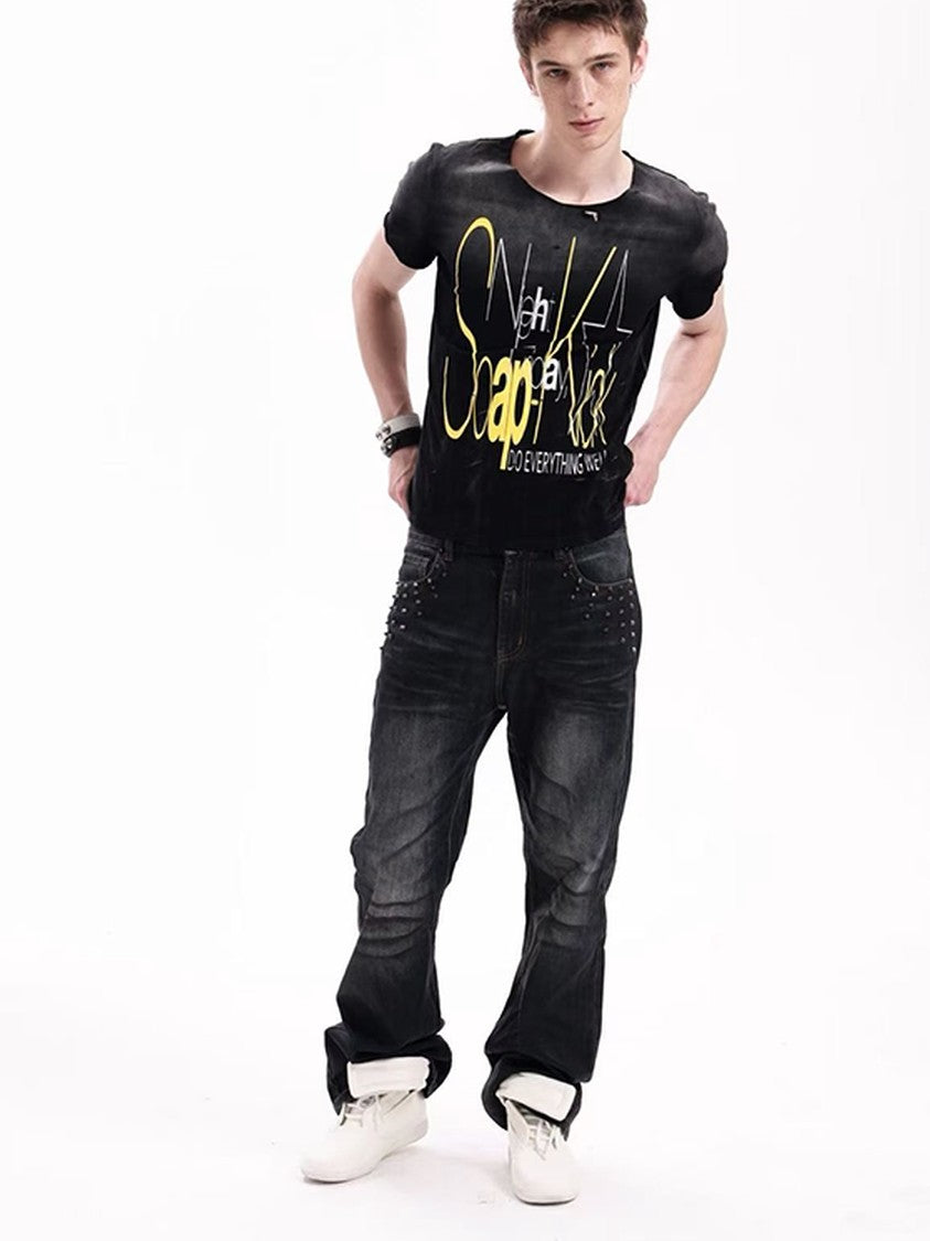 DETW onLine Washed Distressed Silver Foil Print Women&