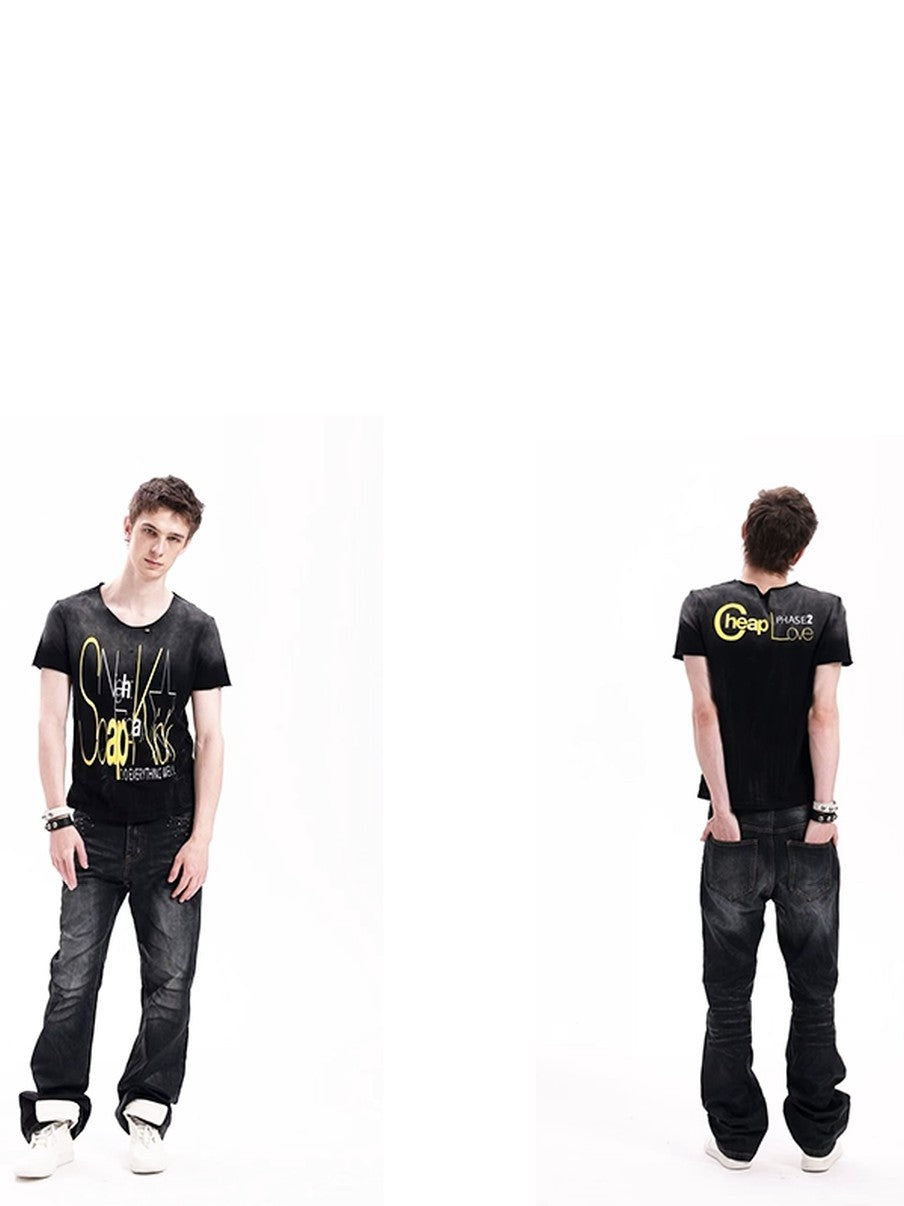 DETW onLine Washed Distressed Silver Foil Print Women&