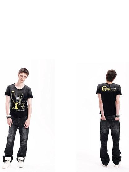 DETW onLine Washed Distressed Silver Foil Print Women&