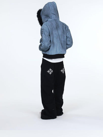DETW onLine Washed Distressed Striped Embroidered Hooded Women&