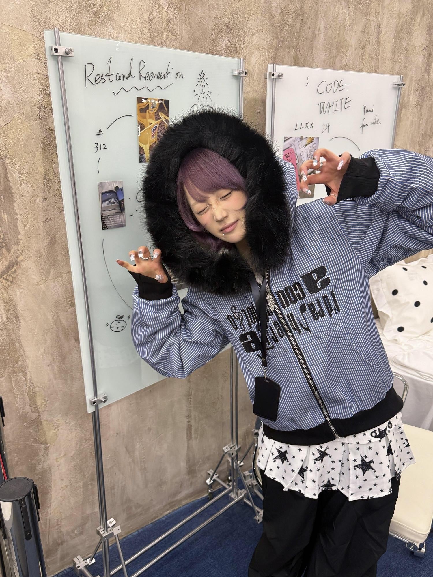 DETW onLine Washed Distressed Striped Embroidered Hooded Women&