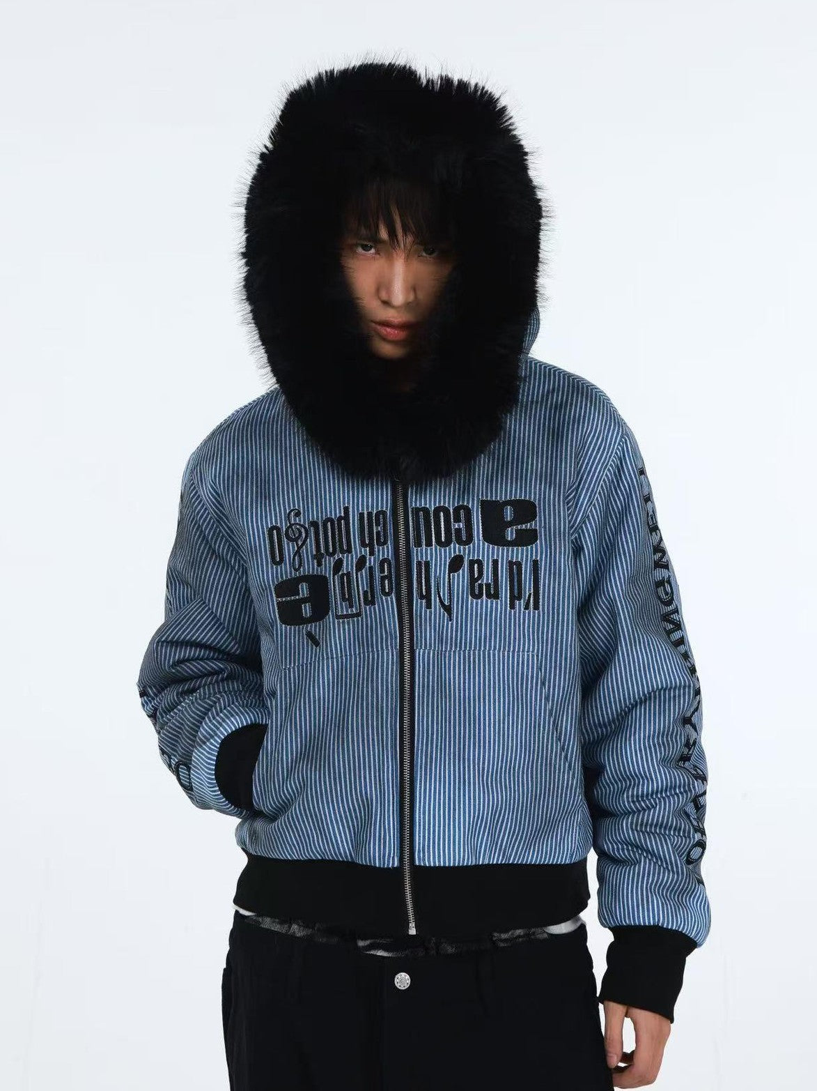 DETW onLine Washed Distressed Striped Embroidered Hooded Women&