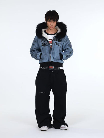 DETW onLine Washed Distressed Striped Embroidered Hooded Women&