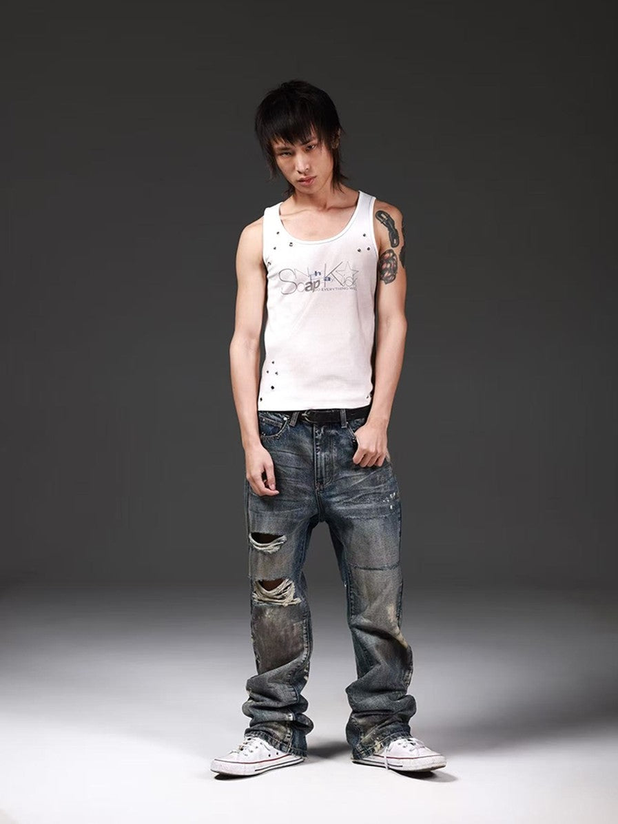 DETW onLine Washed Distressed Studded Two Tone Print Women&