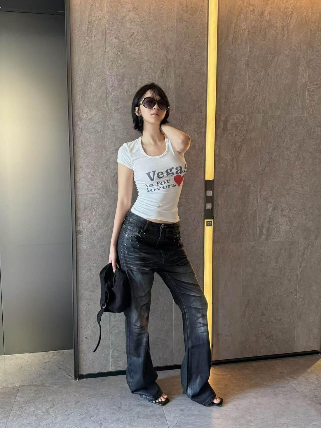 DETW onLine Washed Waxed Claw Print Rivets Stacked Women&