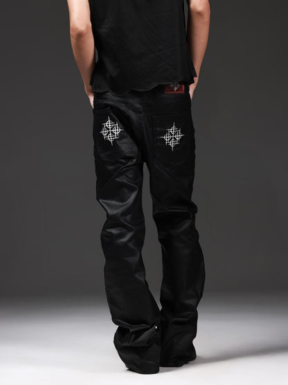 DETW onLine Waxed Black Gothic Cross Machine Embroidered Women&
