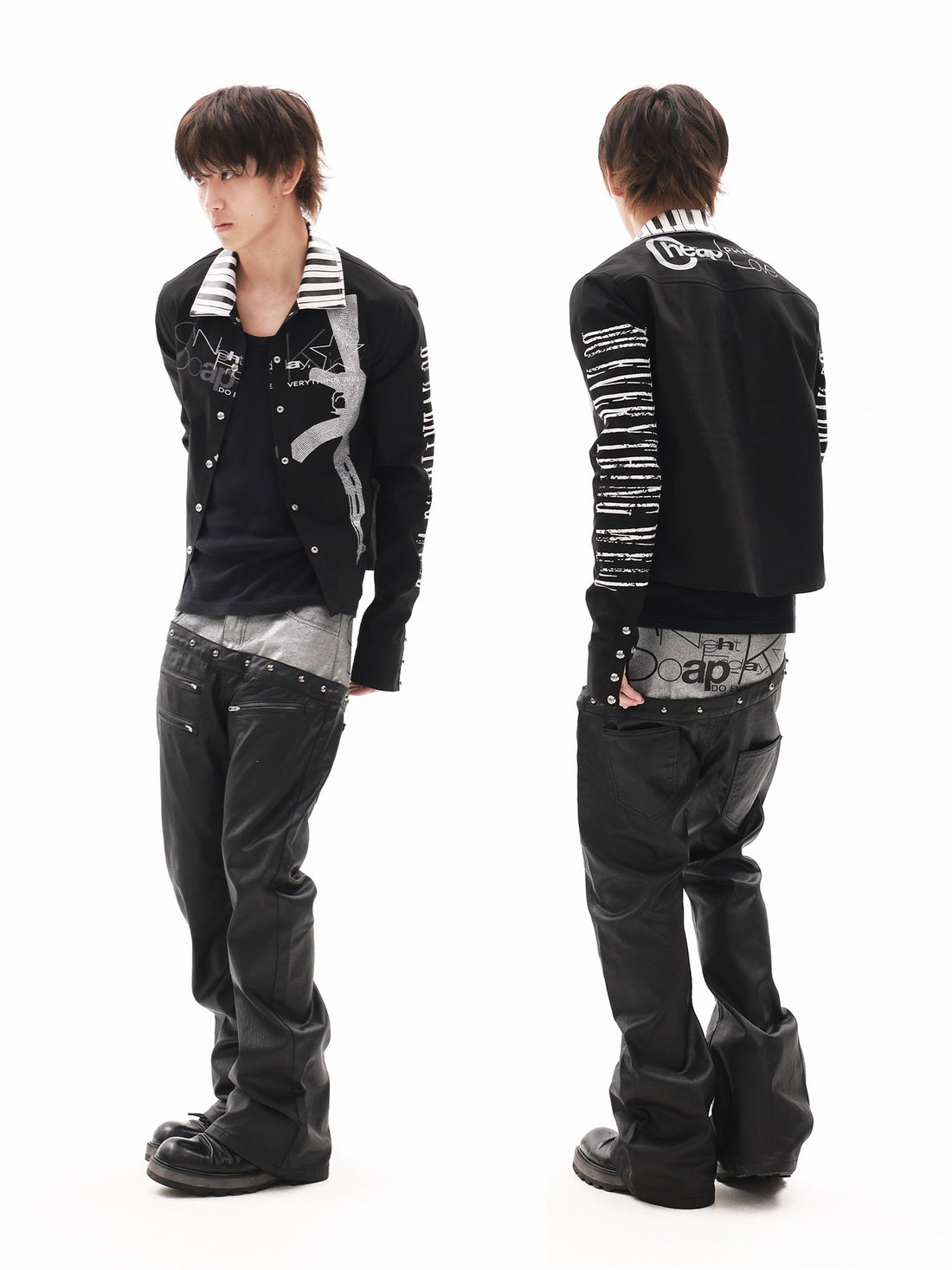 DETW onLine Waxed Black Silver Slogan Embroidered Asymmetric Waist Women&