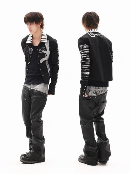 DETW onLine Waxed Black Silver Slogan Embroidered Asymmetric Waist Women&