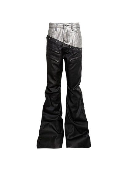 DETW onLine Waxed Black Silver Slogan Embroidered Asymmetric Waist Women&