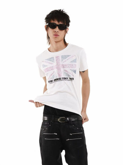 DETW onLine White Rhinestone Glitter Union Jack Print Women&
