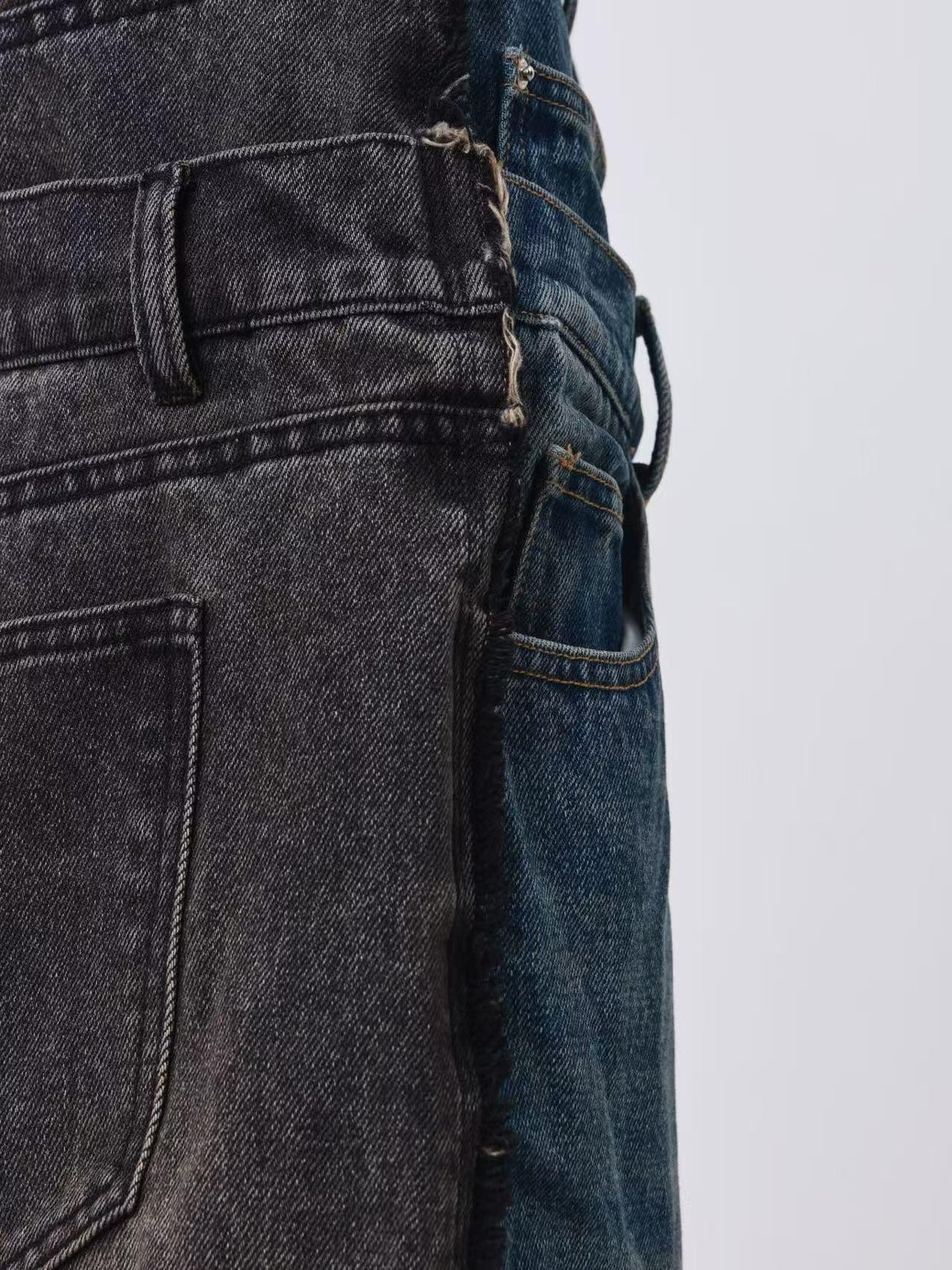 DETW online Baggy Contrast Patchwork Double Waist Whisker Wash Women&
