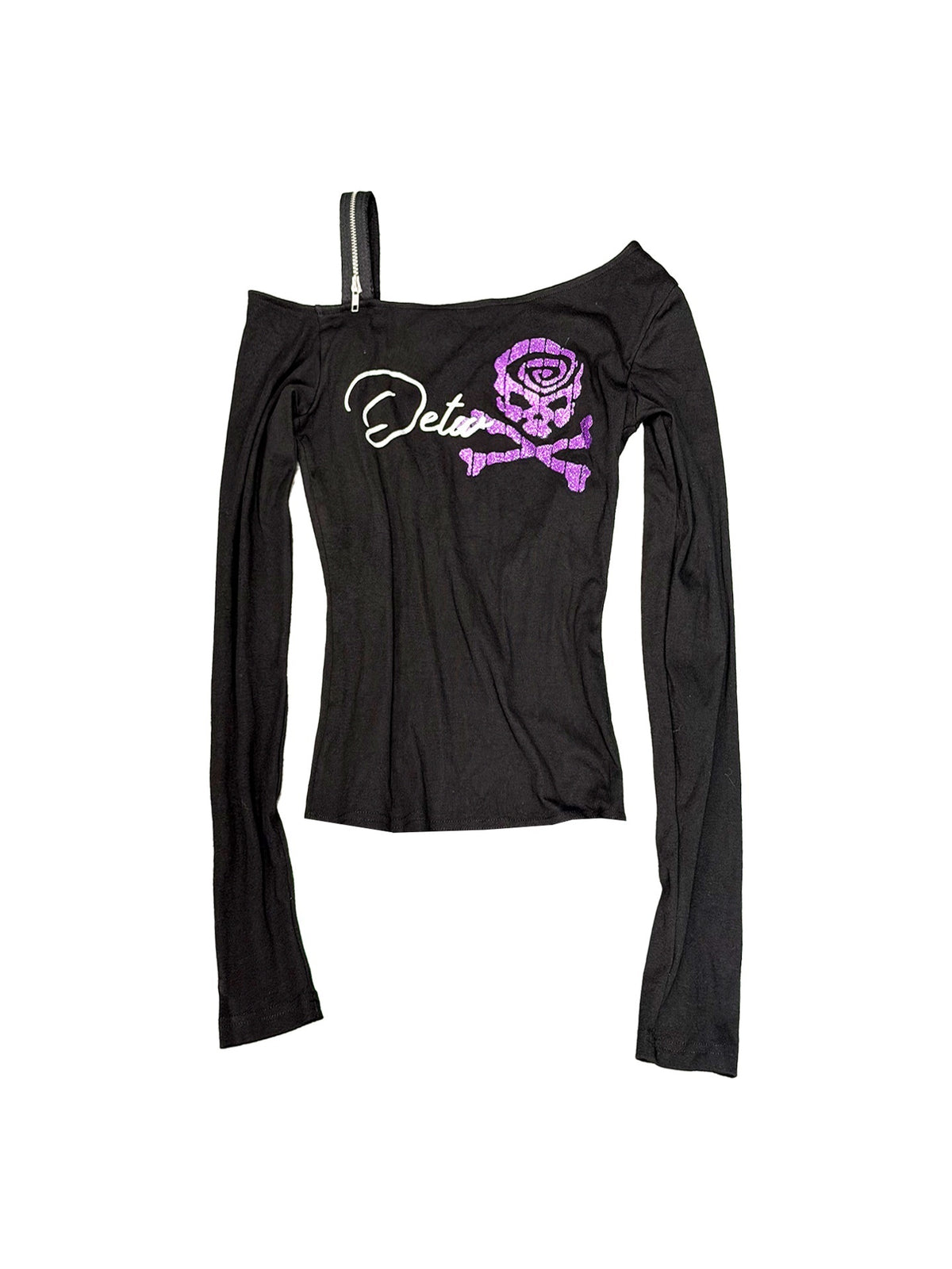 DETW_online_Black_Skull_Glitter_Print_Zipper_Asymmetric_Women&