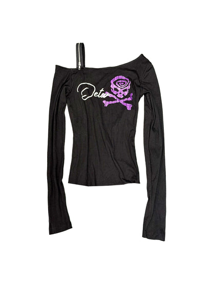DETW_online_Black_Skull_Glitter_Print_Zipper_Asymmetric_Women&