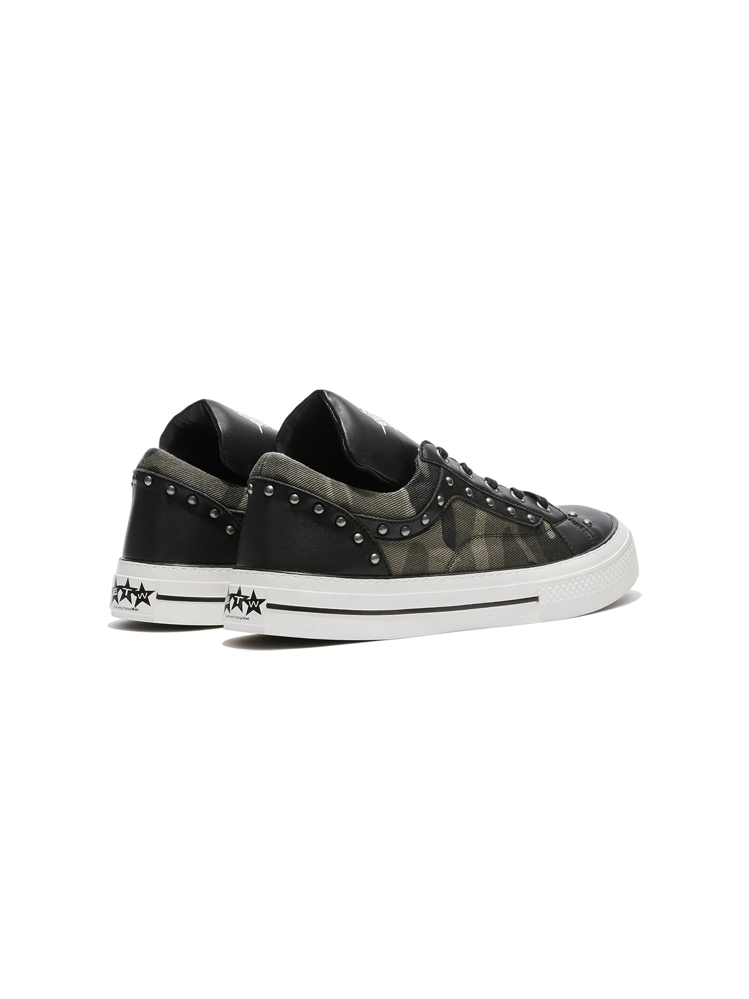 DETW online Camouflage Leather Patch Metal Rivets Hidden Platform Women&