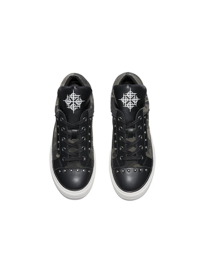 DETW online Camouflage Leather Patch Metal Rivets Hidden Platform Women&