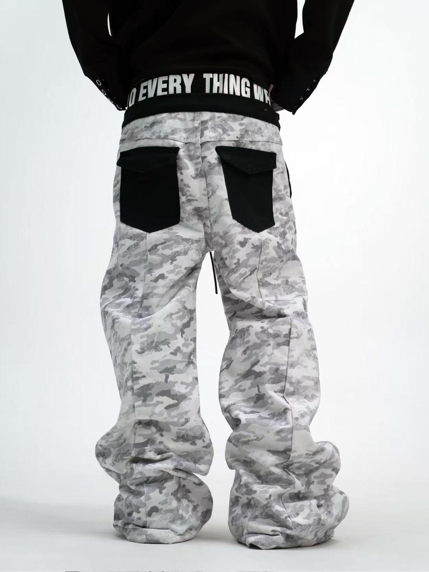 DETW online Custom Camo Dirty Wash Stacked Wide Leg Jeans