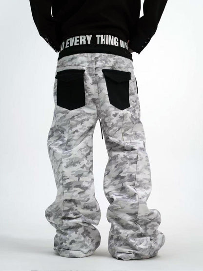 DETW online Custom Camo Dirty Wash Stacked Wide Leg Jeans