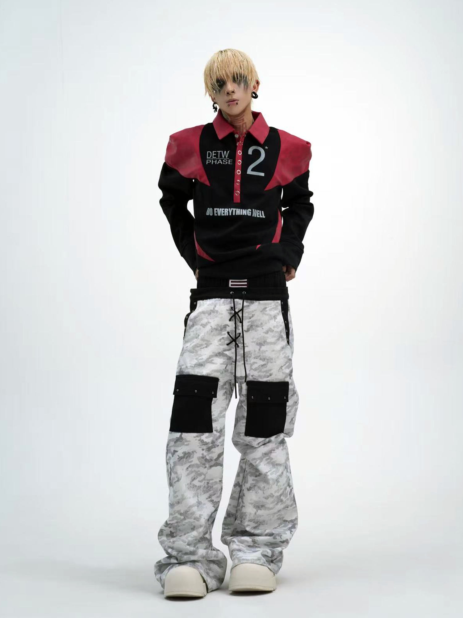 DETW online Custom Camo Dirty Wash Stacked Wide Leg Jeans