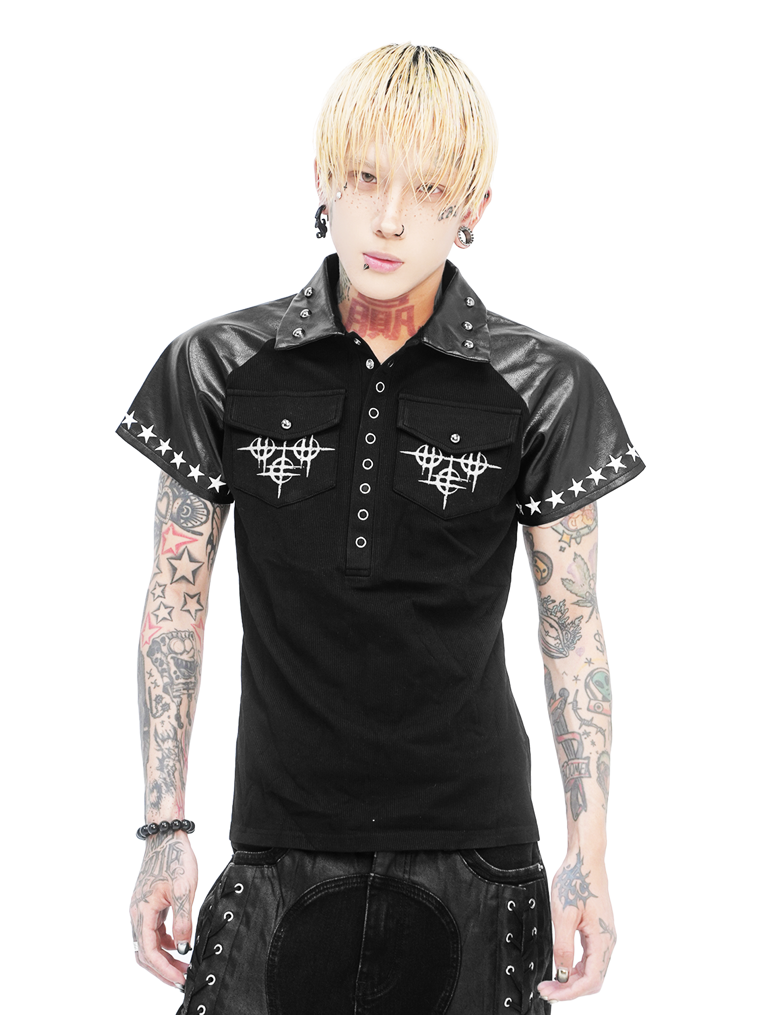 DETW online Dark Skeleton Studs Embroidered Slim Fit Tee