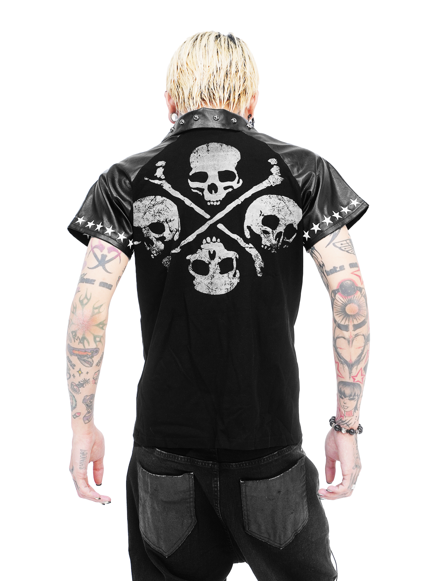 DETW online Dark Skeleton Studs Embroidered Slim Fit Tee