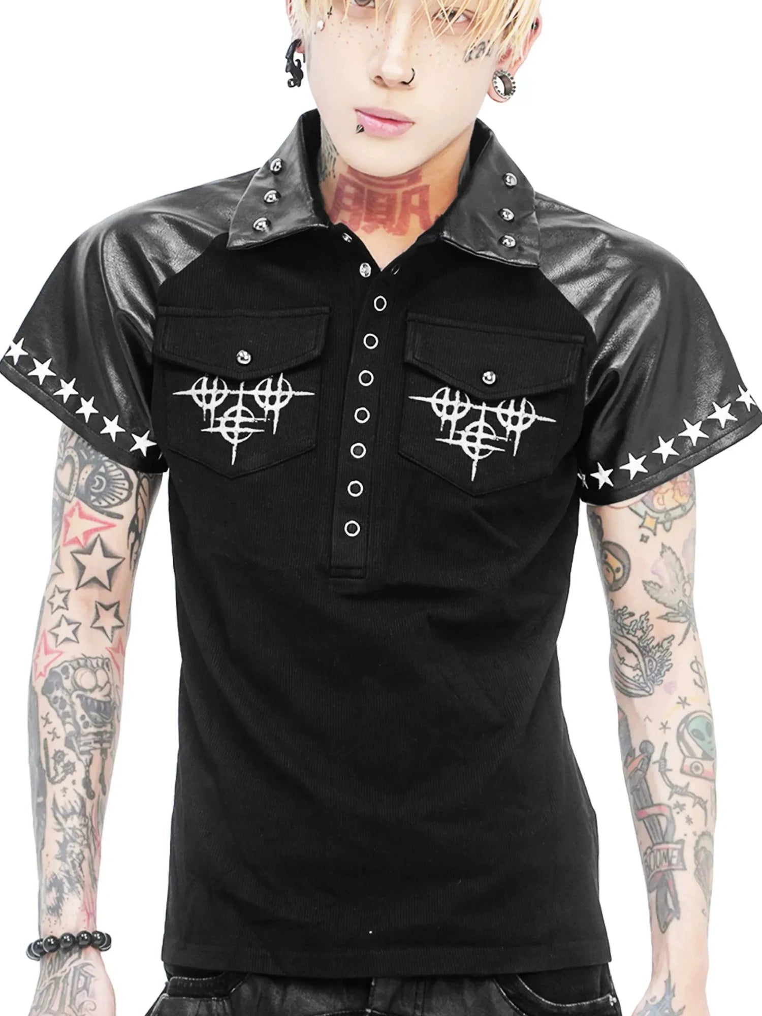 DETW online Dark Skeleton Studs Embroidered Slim Fit Tee