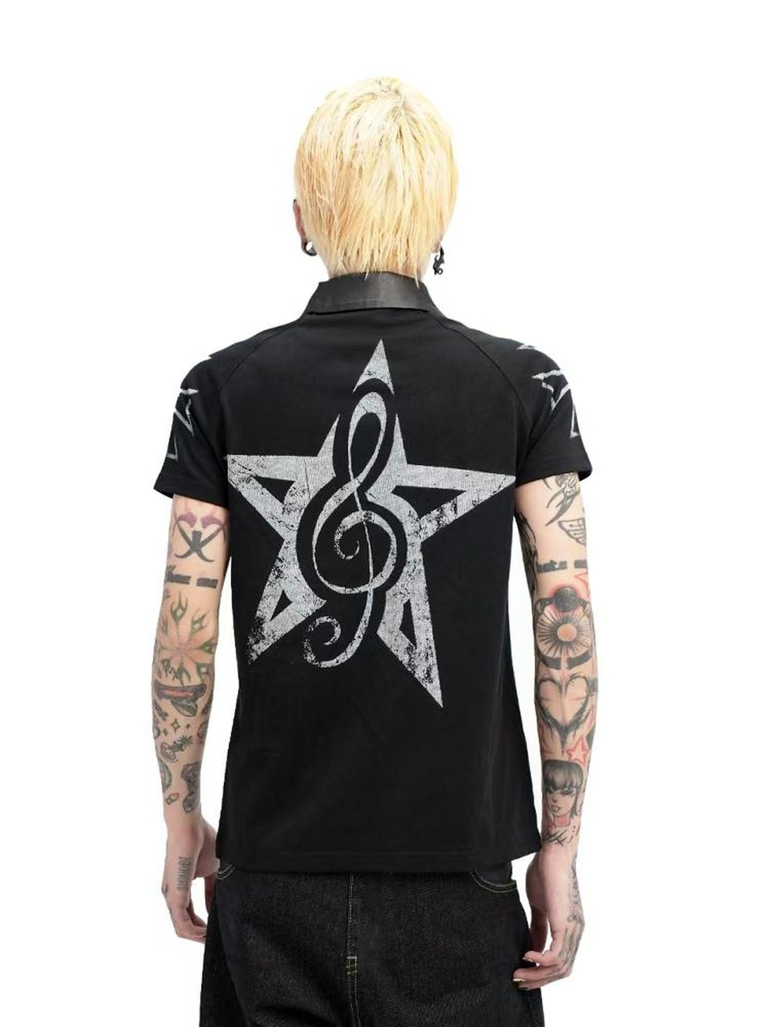 DETW online Dark Slogan Patchwork Pu Polo Tee