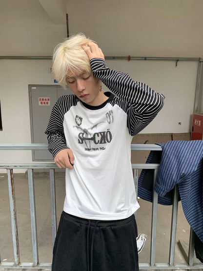 DETW online Death Note Stripe Punk V-neck T-shirt Long Sleeve