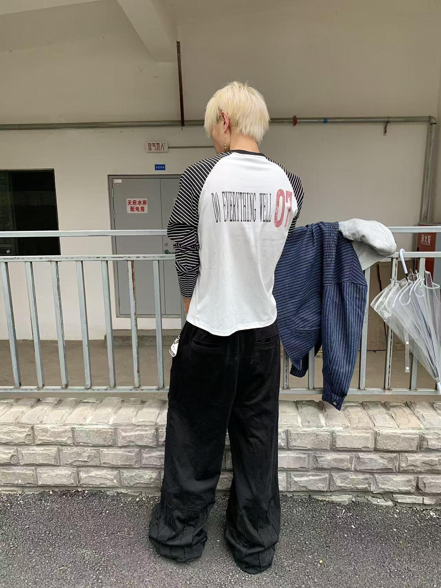 DETW online Death Note Stripe Punk V-neck T-shirt Long Sleeve