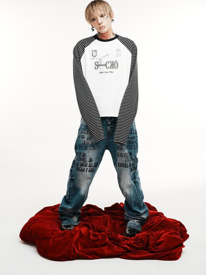 DETW online Death Note Stripe Punk V-neck T-shirt Long Sleeve