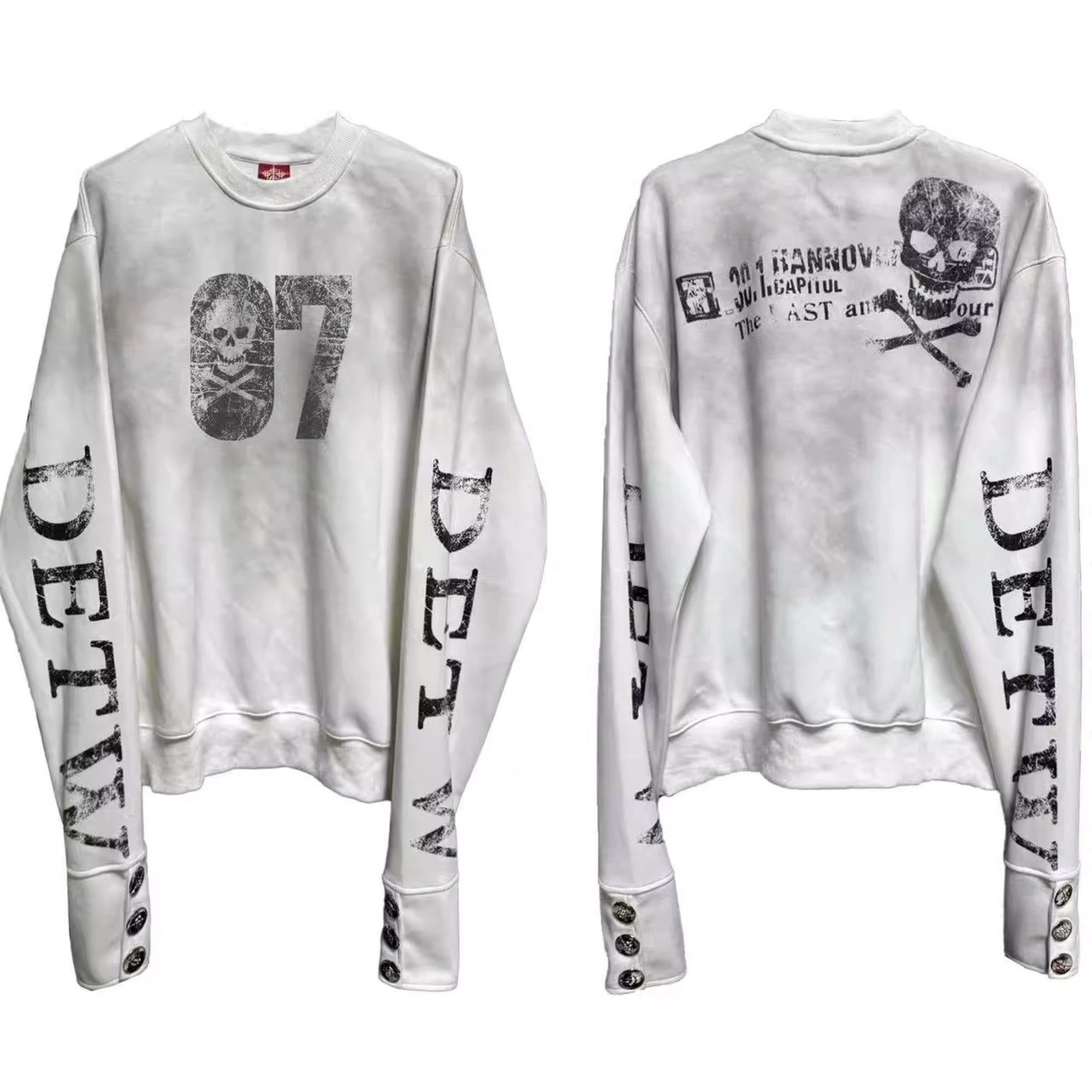 DETW online Dirty Wash Distressed Snap Placket Box Crop Sweatshirt