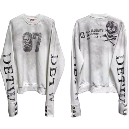 DETW online Dirty Wash Distressed Snap Placket Box Crop Sweatshirt