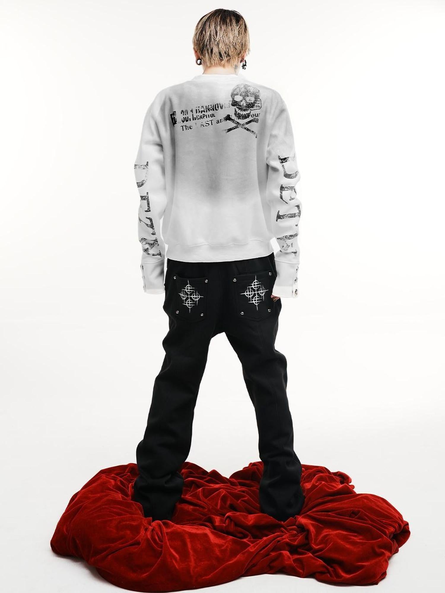 DETW online Dirty Wash Distressed Snap Placket Box Crop Sweatshirt