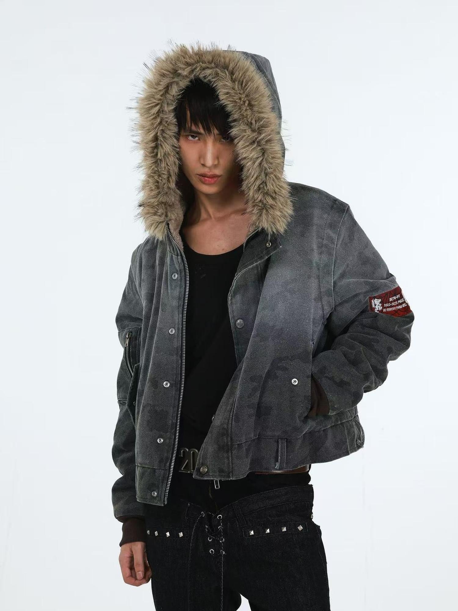 DETW online Distressed Camouflage Embroidered Badge Hooded Women&