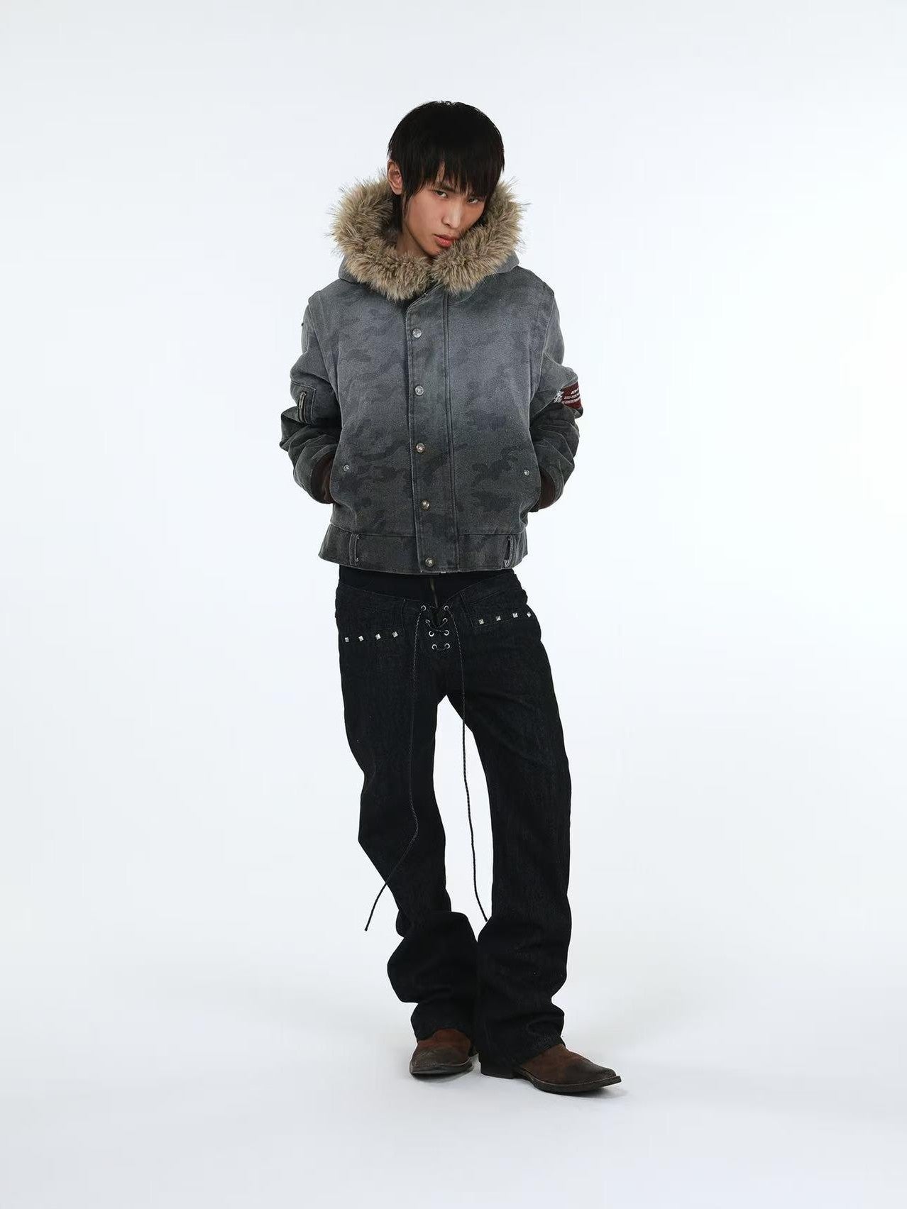 DETW online Distressed Camouflage Embroidered Badge Hooded Women&
