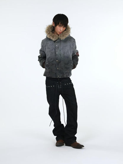DETW online Distressed Camouflage Embroidered Badge Hooded Women&