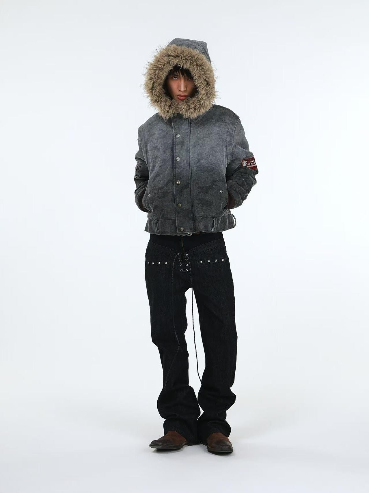 DETW online Distressed Camouflage Embroidered Badge Hooded Women&
